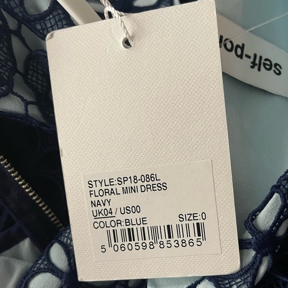 NWT SELF-PORTRAIT Blue Guipure Lace Tie Shoulder Tiered Mini Dress Size 00 - Picture 13 of 13